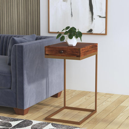 Alec 1 Drawer C Shaped End Table, Medium Brown