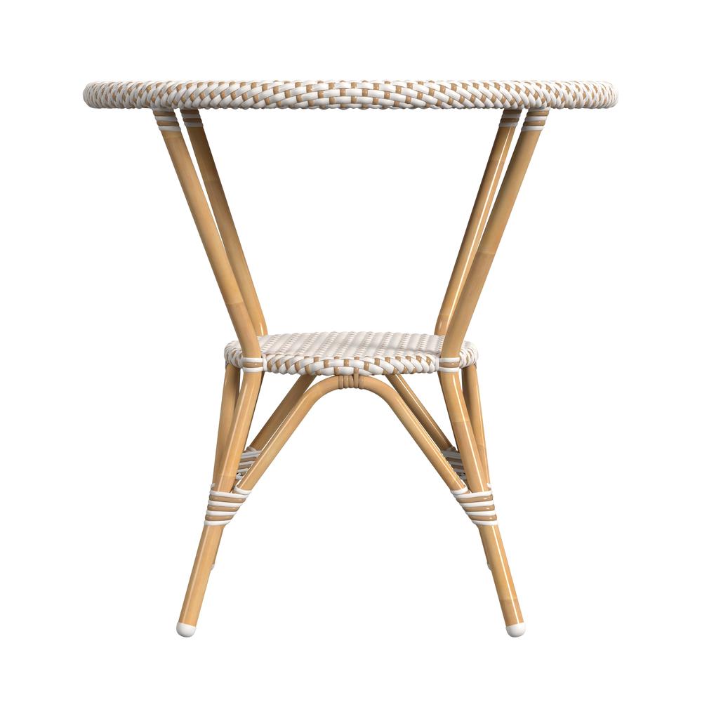 Tobias 30 in. W Outdoor Round Rattan and Metal Bistro Table, Beige and White