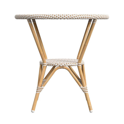 Tobias 30 in. W Outdoor Round Rattan and Metal Bistro Table, Beige and White