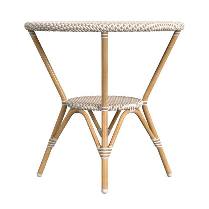 Tobias 30 in. W Outdoor Round Rattan and Metal Bistro Table, Beige and White