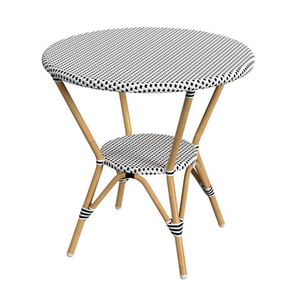 Tobias 30 in. W Outdoor Round Rattan and Metal Bistro Table, Black and White