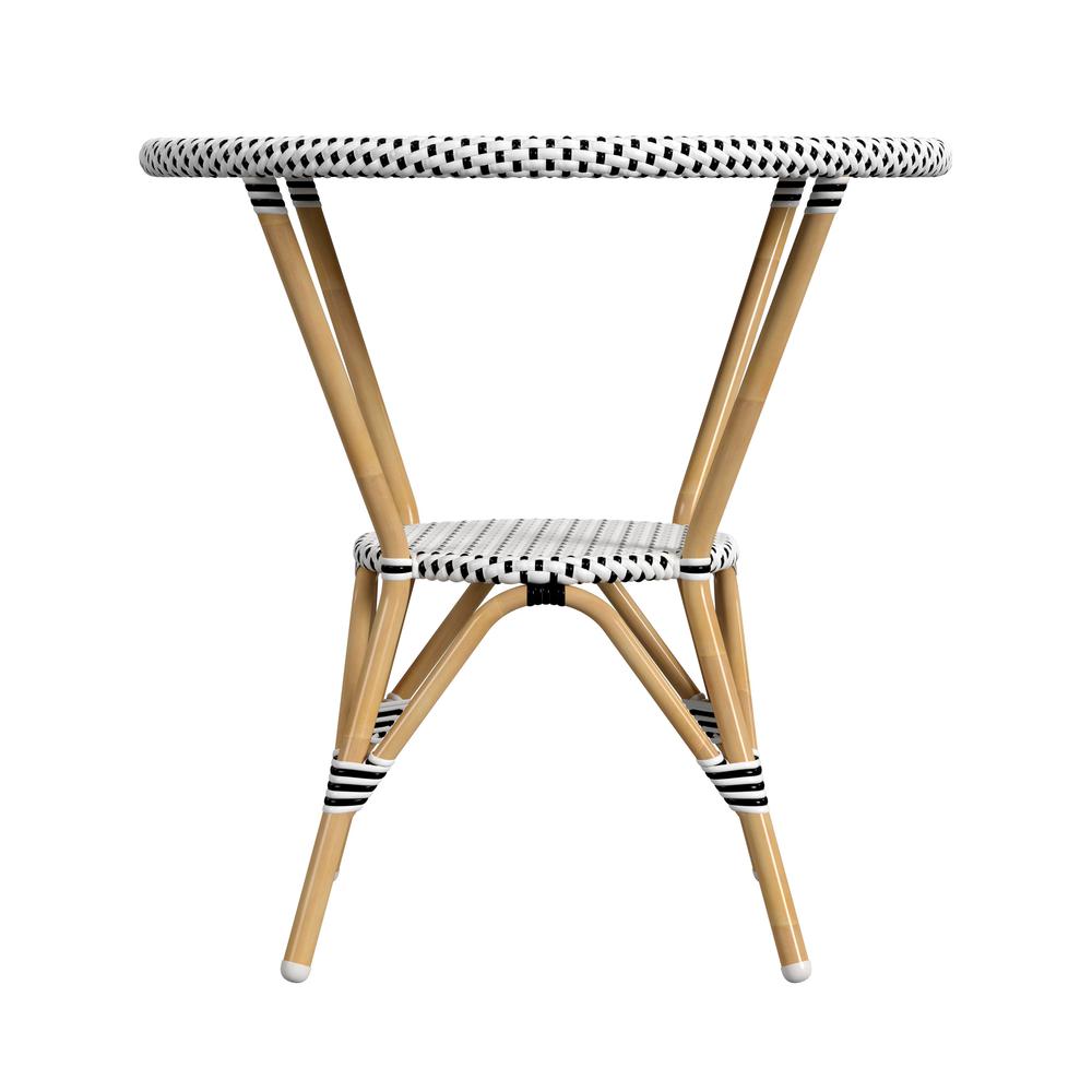 Tobias 30 in. W Outdoor Round Rattan and Metal Bistro Table, Black and White