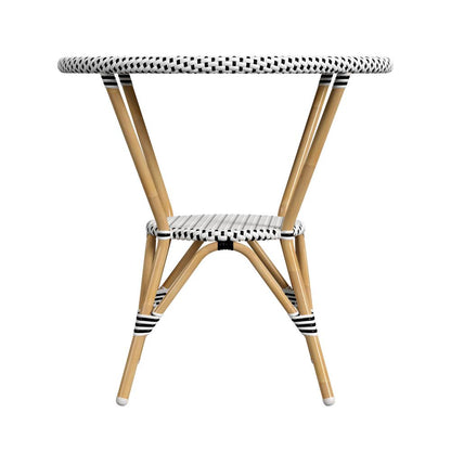 Tobias 30 in. W Outdoor Round Rattan and Metal Bistro Table, Black and White