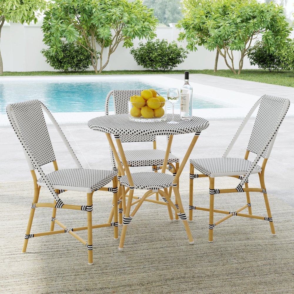 Tobias 30 in. W Outdoor Round Rattan and Metal Bistro Table, Black and White