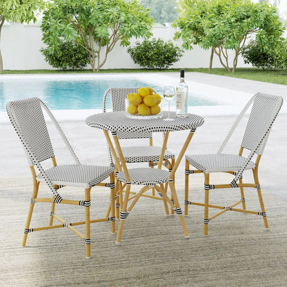 Tobias 30 in. W Outdoor Round Rattan and Metal Bistro Table, Black and White