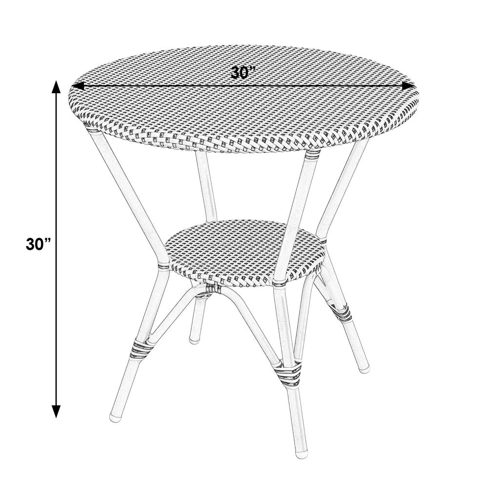 Tobias 30 in. W Outdoor Round Rattan and Metal Bistro Table, Black and White