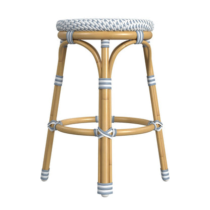 Tobias 24 in. Seat Height Outdoor Rattan and Metal Backless Counter Stool, Blue
