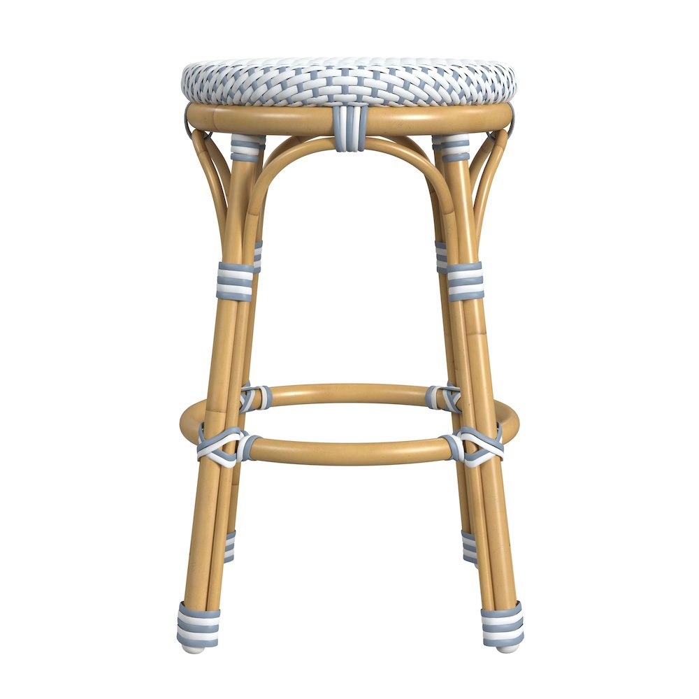 Tobias 24 in. Seat Height Outdoor Rattan and Metal Backless Counter Stool, Blue