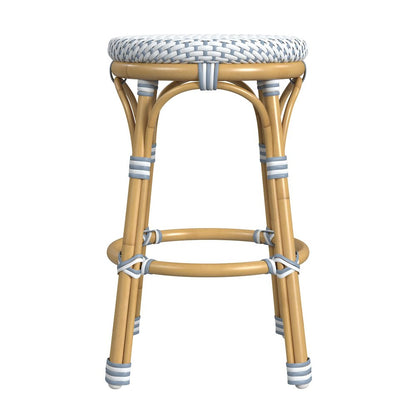 Tobias 24 in. Seat Height Outdoor Rattan and Metal Backless Counter Stool, Blue