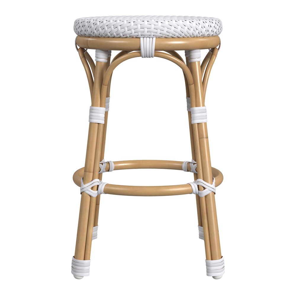 Tobias 24 in. Seat Height Outdoor Rattan and Metal Backless Counter Stool, White