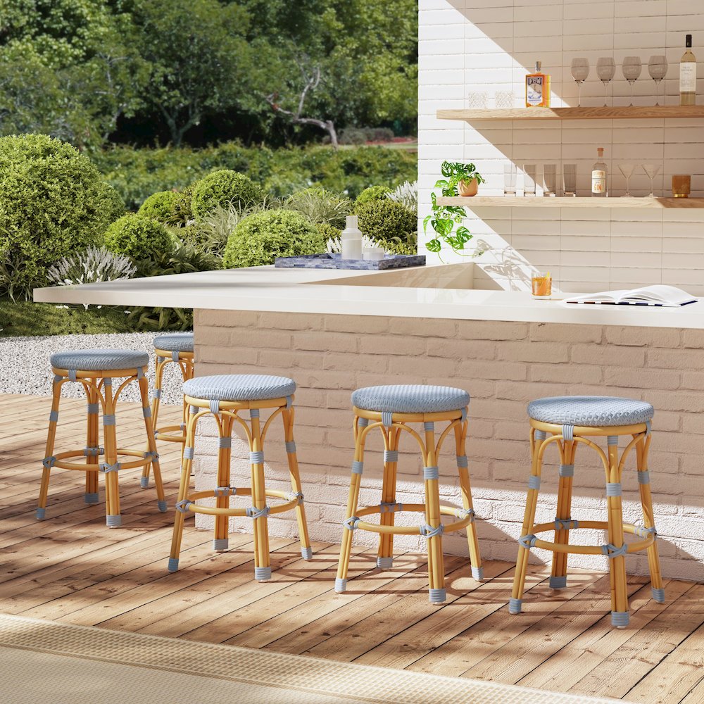 Tobias 24.5 in. Seat Height Outdoor Rattan and Metal Backless Counter Stool