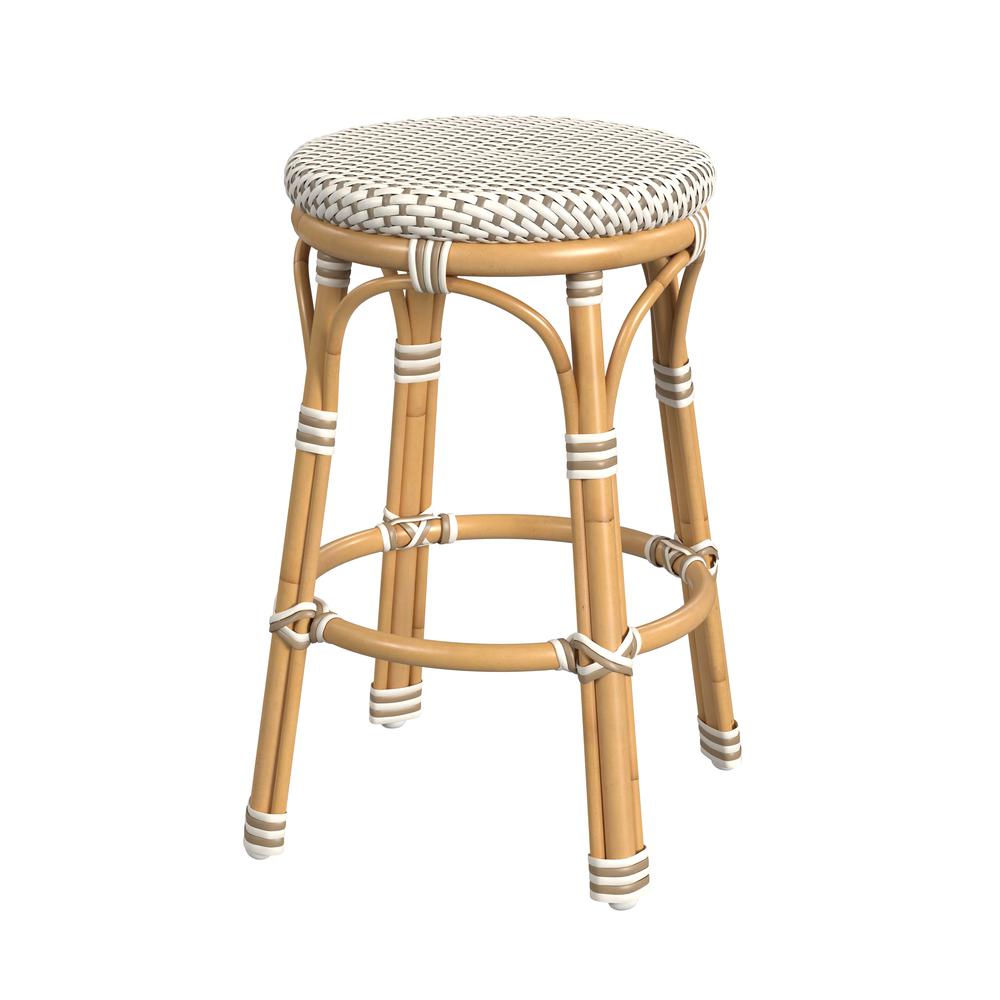 Tobias 24 in. Seat Height Outdoor Rattan and Metal Backless Counter Stool