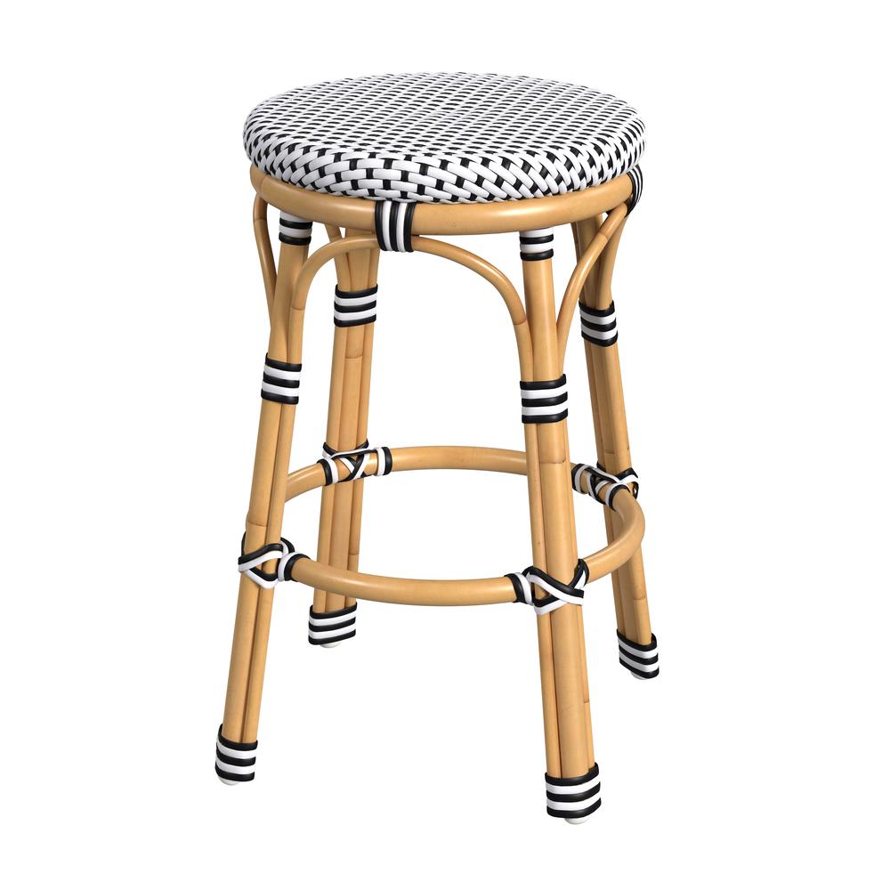 Tobias 24 in. Seat Height Outdoor Rattan and Metal Backless Counter Stool