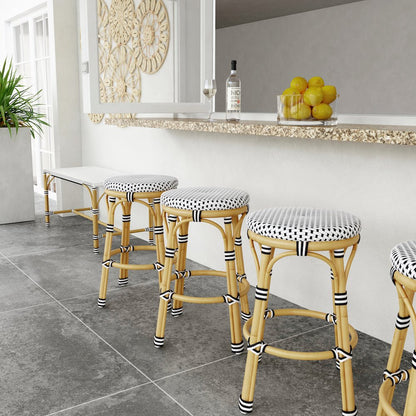 Tobias 24 in. Seat Height Outdoor Rattan and Metal Backless Counter Stool