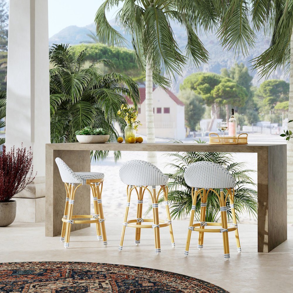Tobias 24.5 in. Seat Height Outdoor Rattan and Metal Low Back Counter Stool