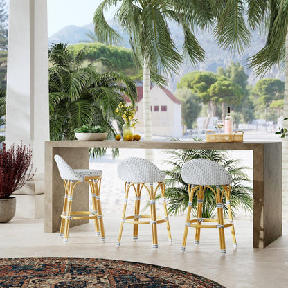 Tobias 24.5 in. Seat Height Outdoor Rattan and Metal Low Back Counter Stool