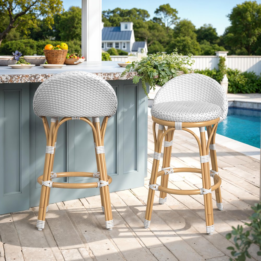 Tobias 24.5 in. Seat Height Outdoor Rattan and Metal Low Back Counter Stool