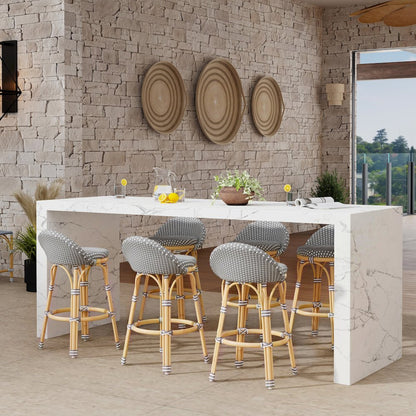 Tobias 24.5 in. Seat Height Outdoor Rattan and Metal Low Back Counter Stool