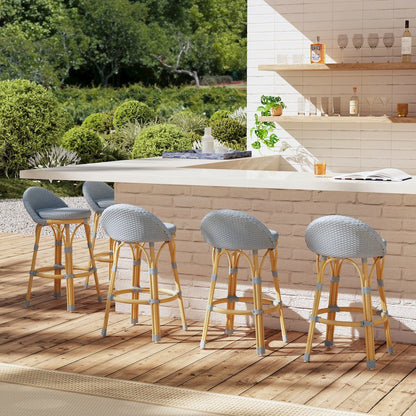 Tobias 24.5 in. Seat Height Outdoor Rattan and Metal Low Back Counter Stool