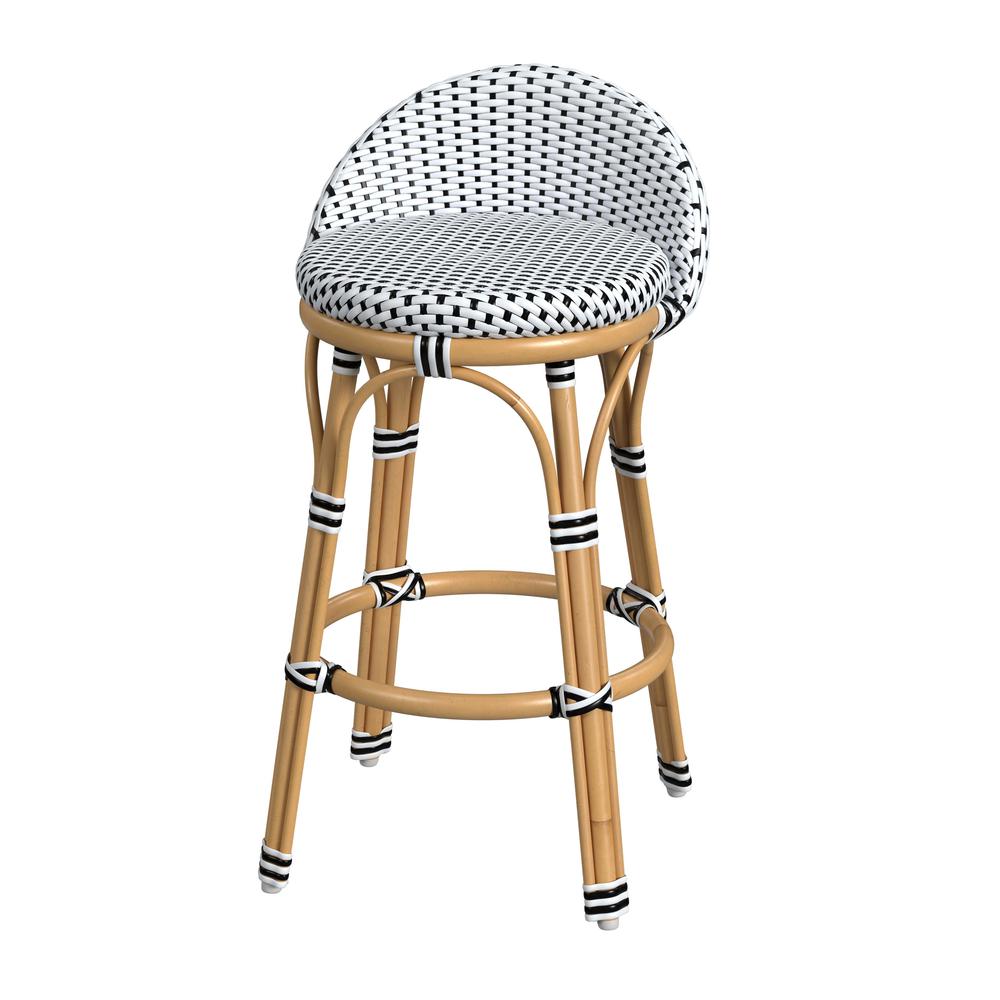 Tobias 24 in. Seat Height Outdoor Rattan and Metal Low Back Counter Stool