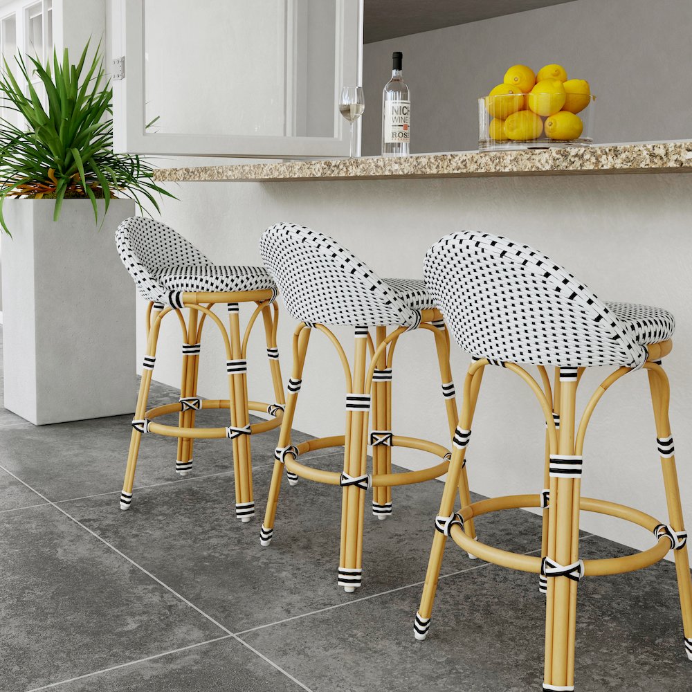 Tobias 24 in. Seat Height Outdoor Rattan and Metal Low Back Counter Stool