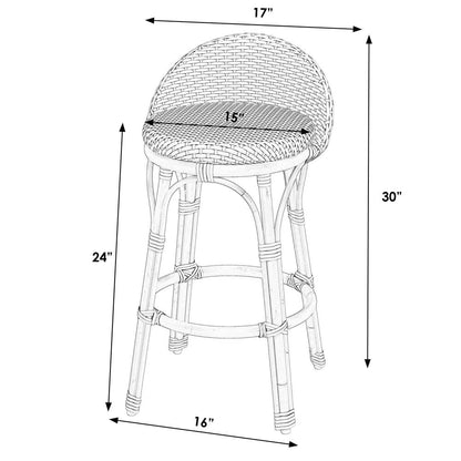 Tobias 24 in. Seat Height Outdoor Rattan and Metal Low Back Counter Stool