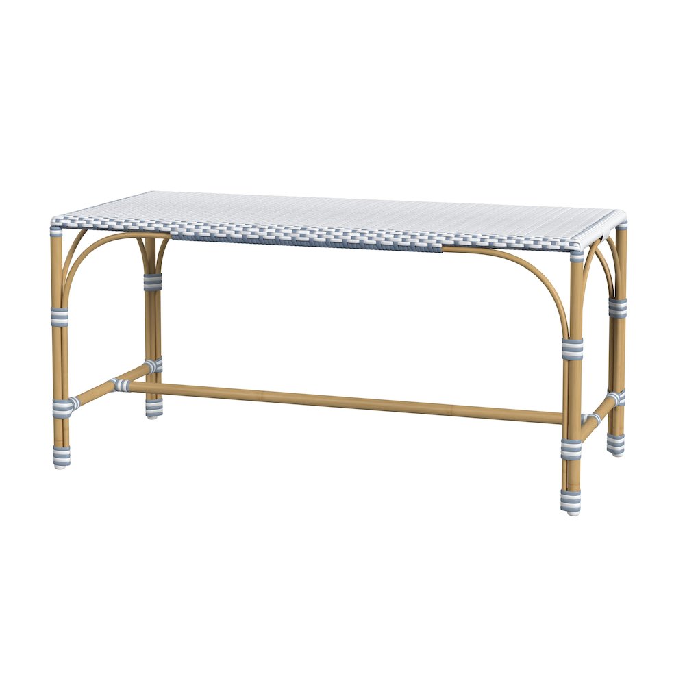 Tobias 40 in. W Outdoor Rectangular Rattan Dining Bench, White and Sky Blue Dot