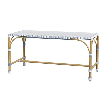Tobias 40 in. W Outdoor Rectangular Rattan Dining Bench, White and Sky Blue Dot