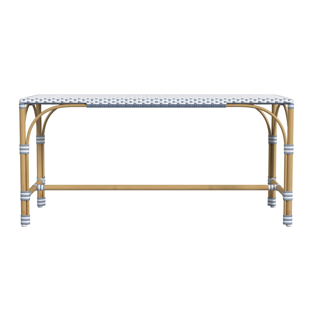 Tobias 40 in. W Outdoor Rectangular Rattan Dining Bench, White and Sky Blue Dot