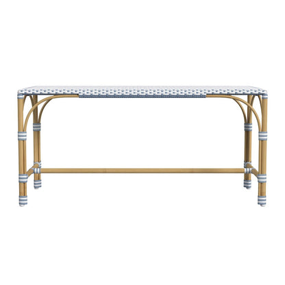 Tobias 40 in. W Outdoor Rectangular Rattan Dining Bench, White and Sky Blue Dot