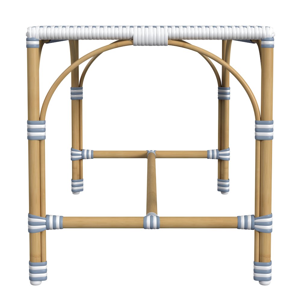 Tobias 40 in. W Outdoor Rectangular Rattan Dining Bench, White and Sky Blue Dot