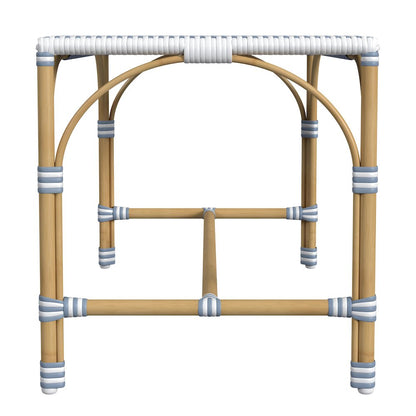 Tobias 40 in. W Outdoor Rectangular Rattan Dining Bench, White and Sky Blue Dot