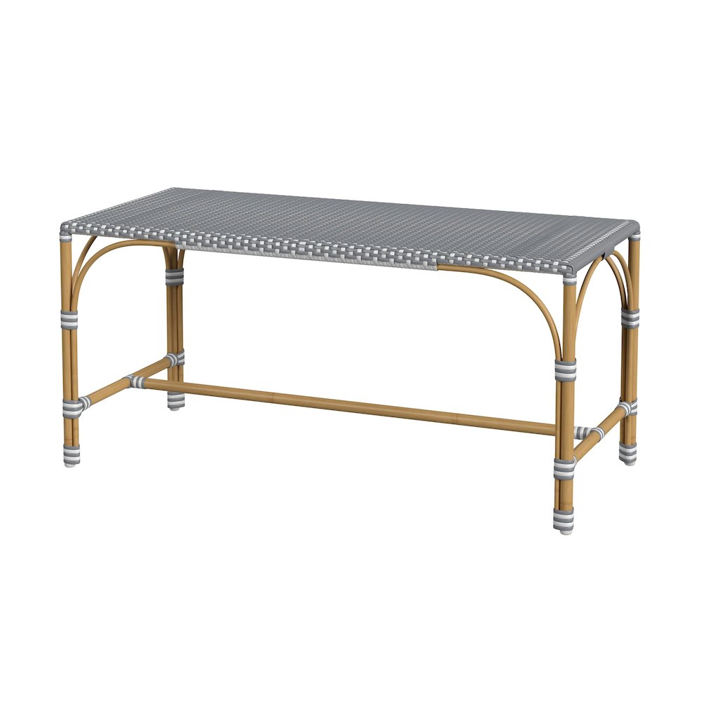Tobias 40 in. W Outdoor Rectangular Rattan Dining Bench, Gray and White Dot
