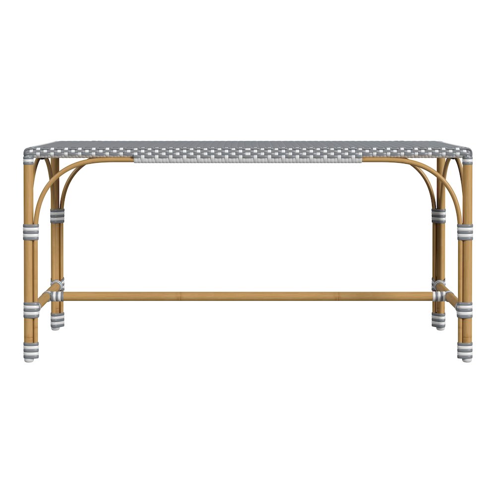 Tobias 40 in. W Outdoor Rectangular Rattan Dining Bench, Gray and White Dot