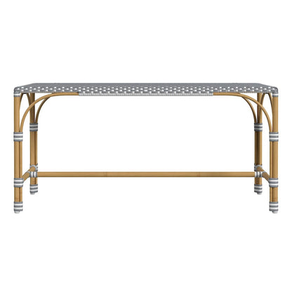 Tobias 40 in. W Outdoor Rectangular Rattan Dining Bench, Gray and White Dot