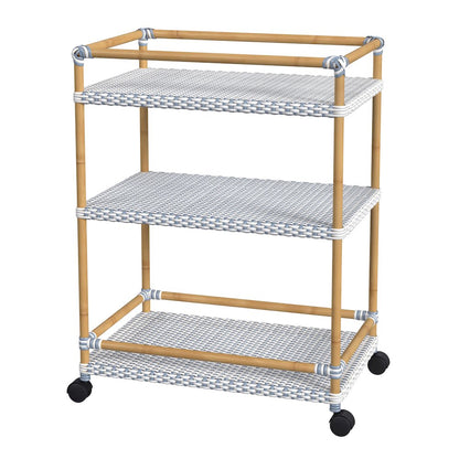 Tobias 24 in. W Outdoor Rattan and Metal 3 Tier Bar Cart, Baby Blue