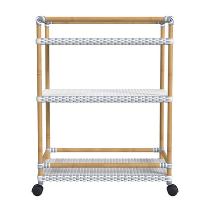 Tobias 24 in. W Outdoor Rattan and Metal 3 Tier Bar Cart, Baby Blue