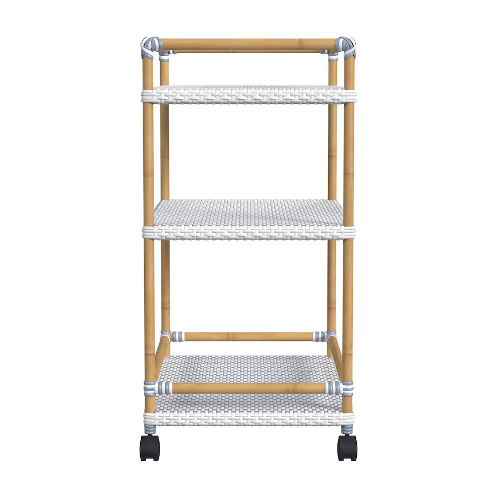 Tobias 24 in. W Outdoor Rattan and Metal 3 Tier Bar Cart, Baby Blue