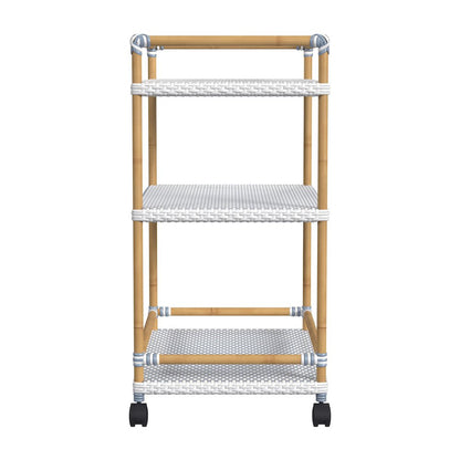Tobias 24 in. W Outdoor Rattan and Metal 3 Tier Bar Cart, Baby Blue