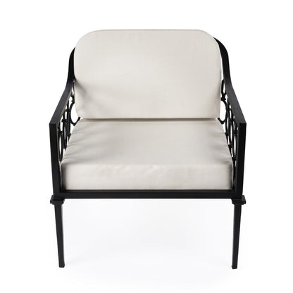 Southport Iron Upholstered Outdoor Lounge Chair, Black