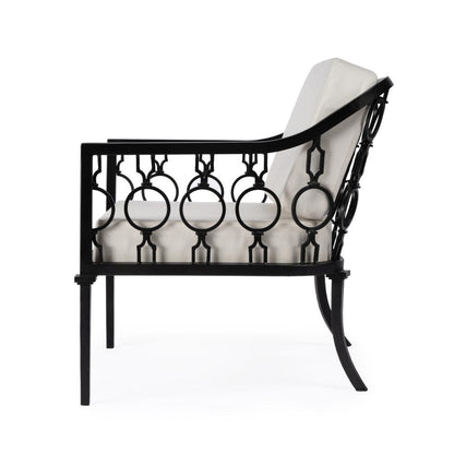 Southport Iron Upholstered Outdoor Lounge Chair, Black