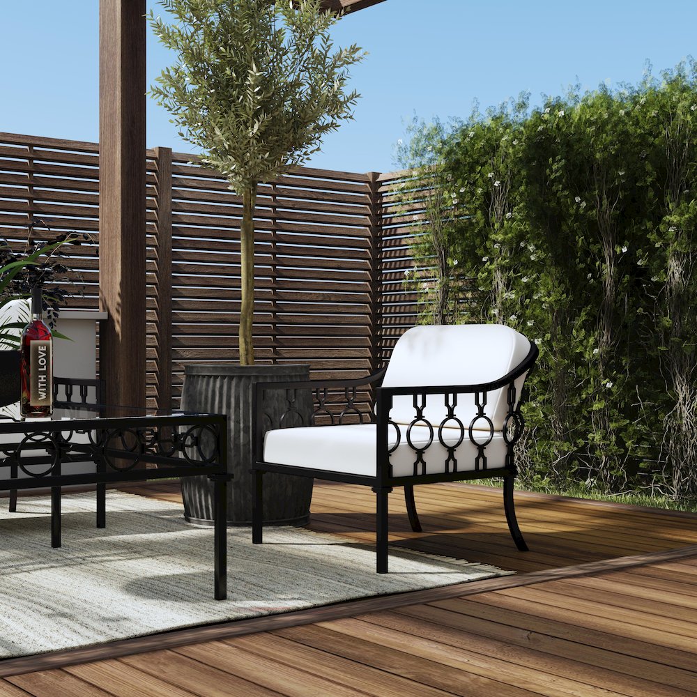 Southport Iron Upholstered Outdoor Lounge Chair, Black