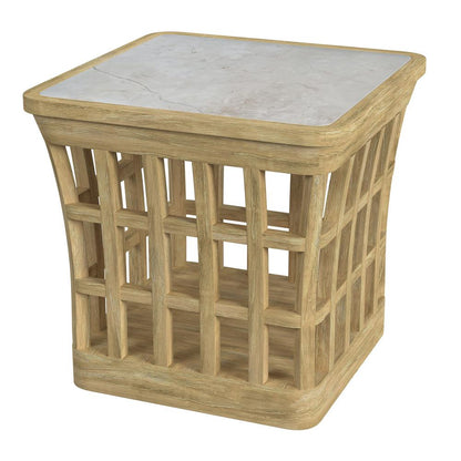 Monhegan Outdoor Teak and Marble End Table, Light Brown
