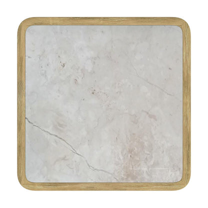 Monhegan Outdoor Teak and Marble End Table, Light Brown