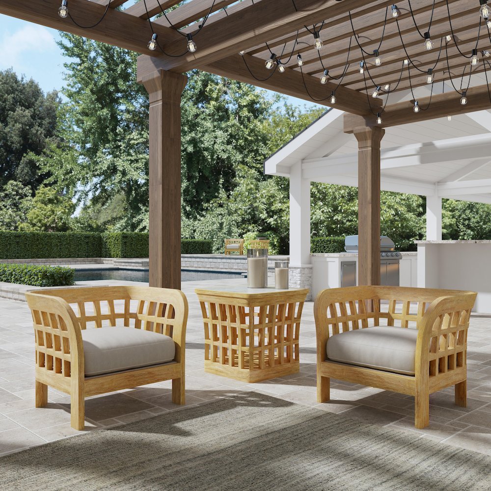 Monhegan Outdoor Teak and Marble End Table, Light Brown