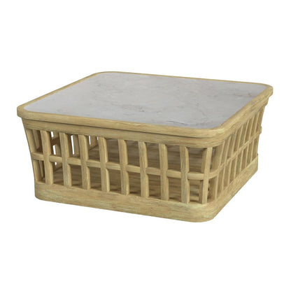 Monhegan Outdoor Teak and Marble Coffee Table, Light Brown
