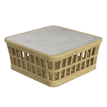 Monhegan Outdoor Teak and Marble Coffee Table, Light Brown
