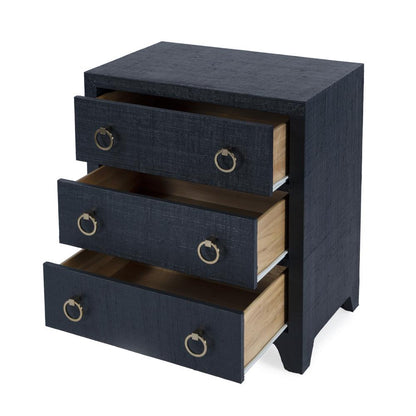 Bar Harbor Raffia 3 Drawer Nightstand, Navy Blue