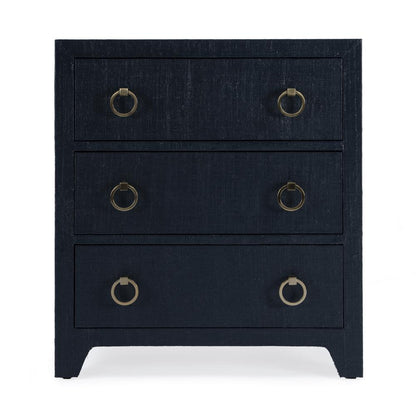 Bar Harbor Raffia 3 Drawer Nightstand, Navy Blue