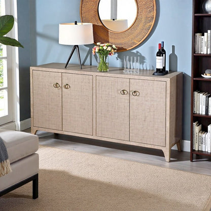 Buffet Cabinet with Storage – Large 4 Door Side Board in Oak Finish